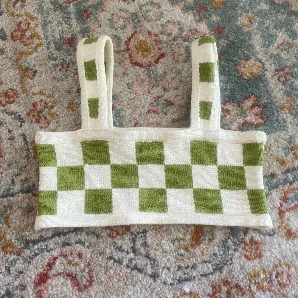 Belle the label green checkered knit crop top